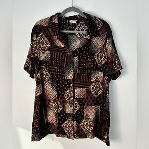 Vintage 90s Patterned  Braemar Petites Rayon Button Down  Shirt